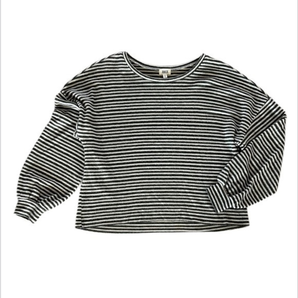BKE super soft gray black stripe tee size small